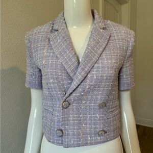 XS NWOT Lilac Tweed cropped short sleeve blazer. Endless Rose Brand